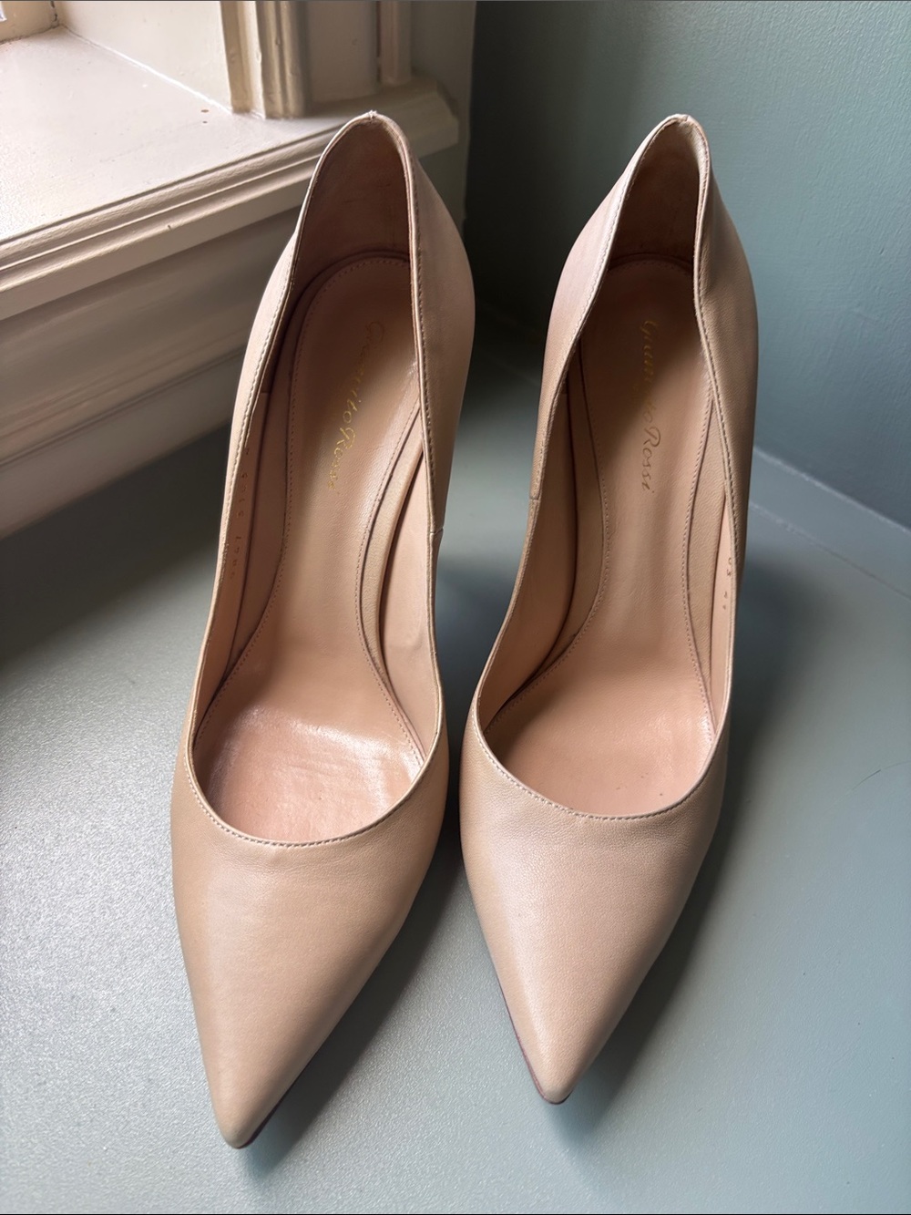 Gianvito Rossi Gorgeous Pointed Toe Leather Pumps - Nude